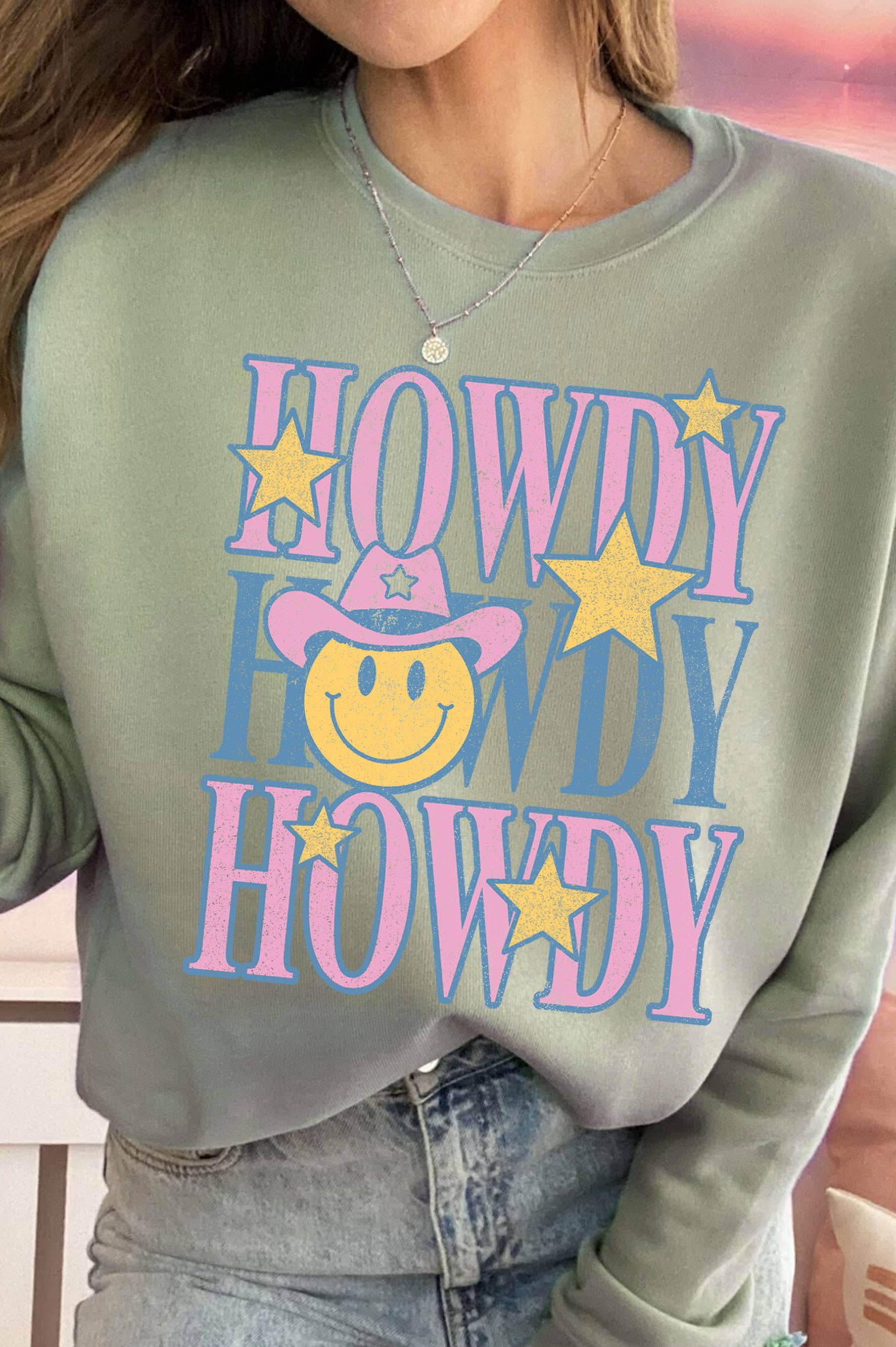 Howdy Smile Cowboy Graphic Brushed Sweatshirts