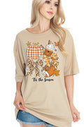 Women Fall Theme Graphic Print Oversize Top