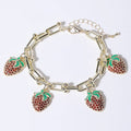Gold Cz Bracelet with 4 Strawberry Charms