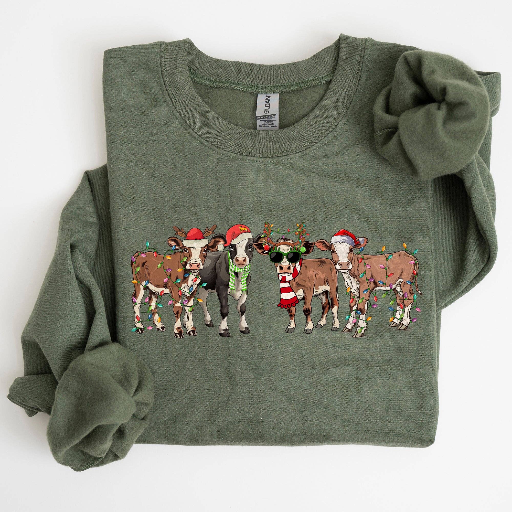 Christmas Calves, Cow Lovers Santa Farm Life Xmas Sweatshirt