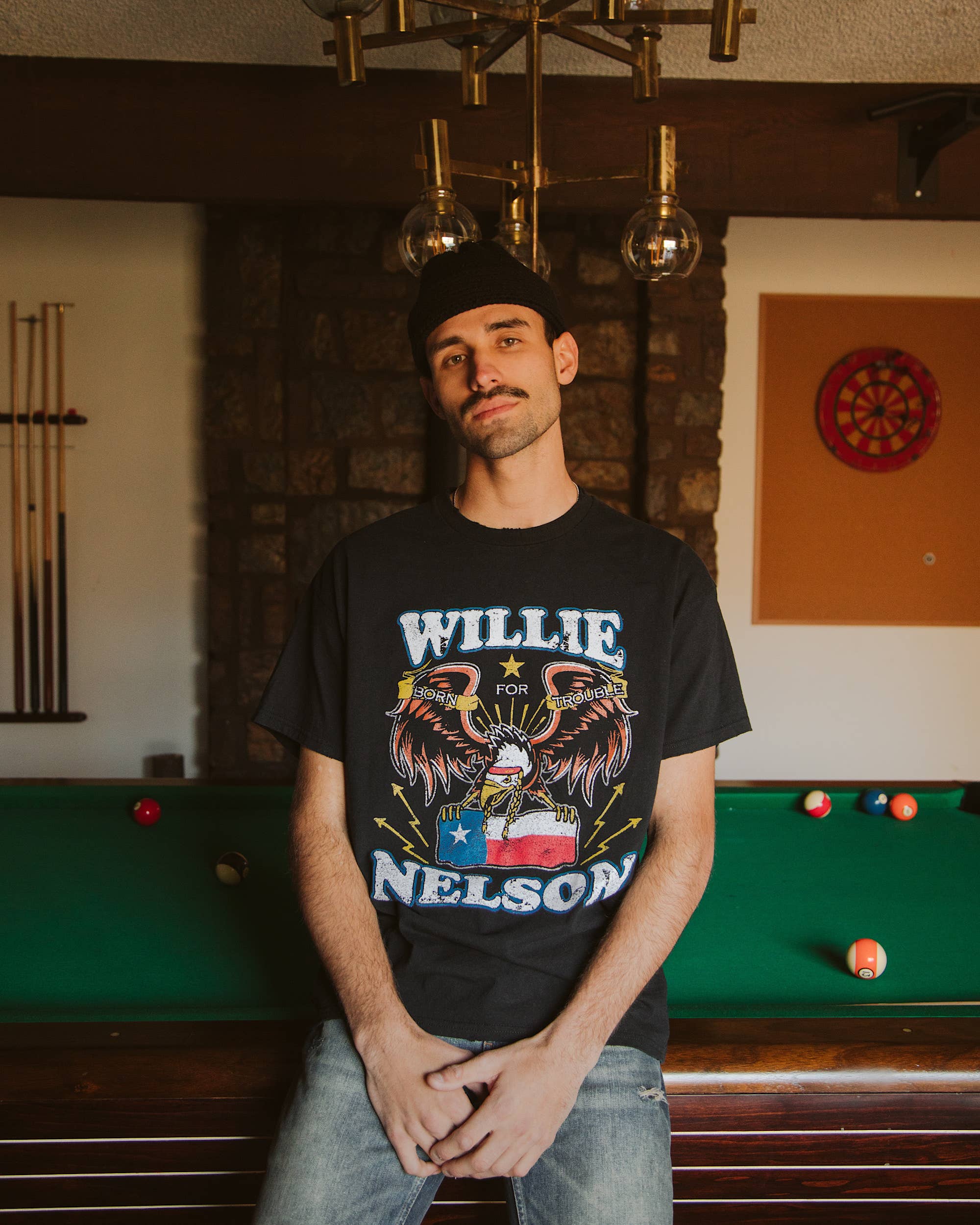 Willie Nelson Born For Trouble Black Thrifted Graphic Tee