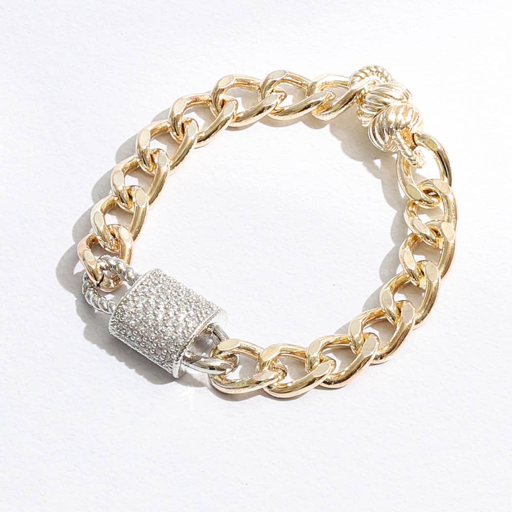 Cz Half Cylinder Charm Linked Chain Bracelet
