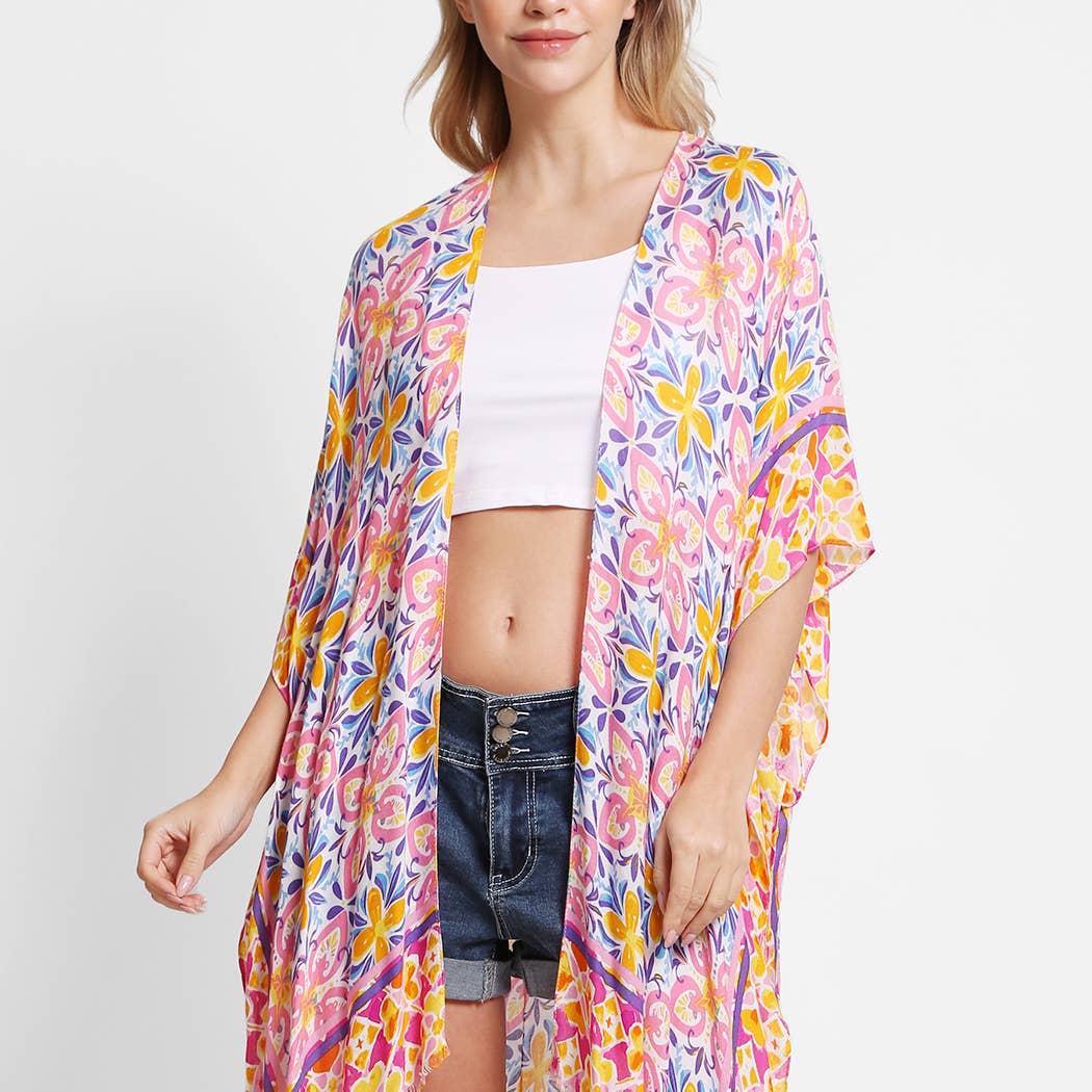 Abstract Print Summer Kimono Cover-Up