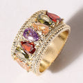Multicolor Tear Drop Cz Stone Gold Ring