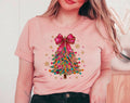 Coquette Christmas Tree Pink Bow Snow Flakes T-Shirt