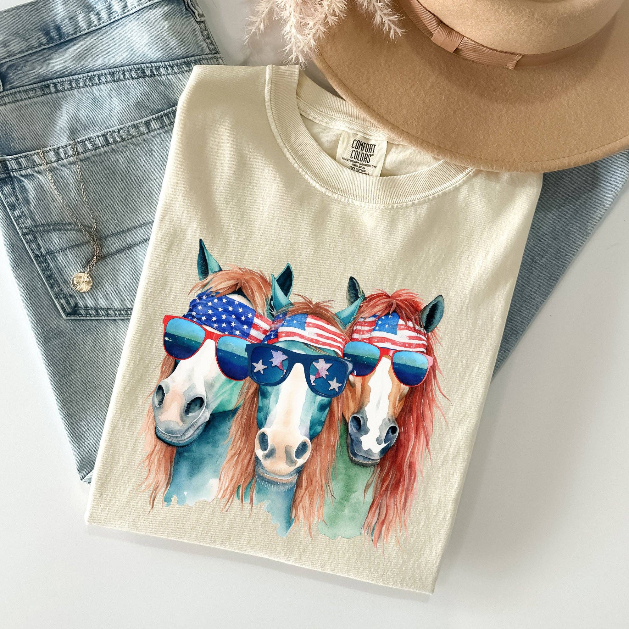 Patriotic Horses, Hippie Funny, Patriotic 4th of July Tshirt