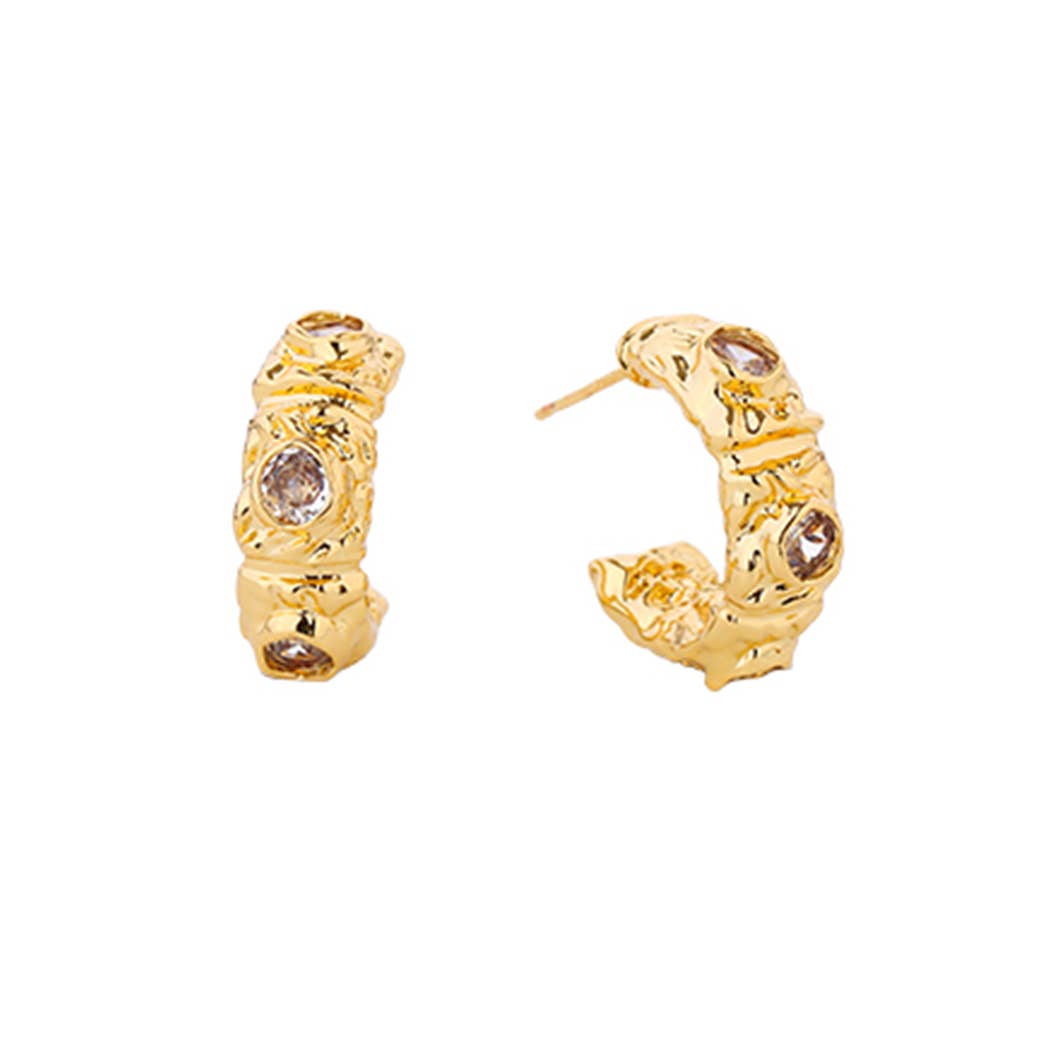 14K Gold-Dipped Cz Textured Post Earring