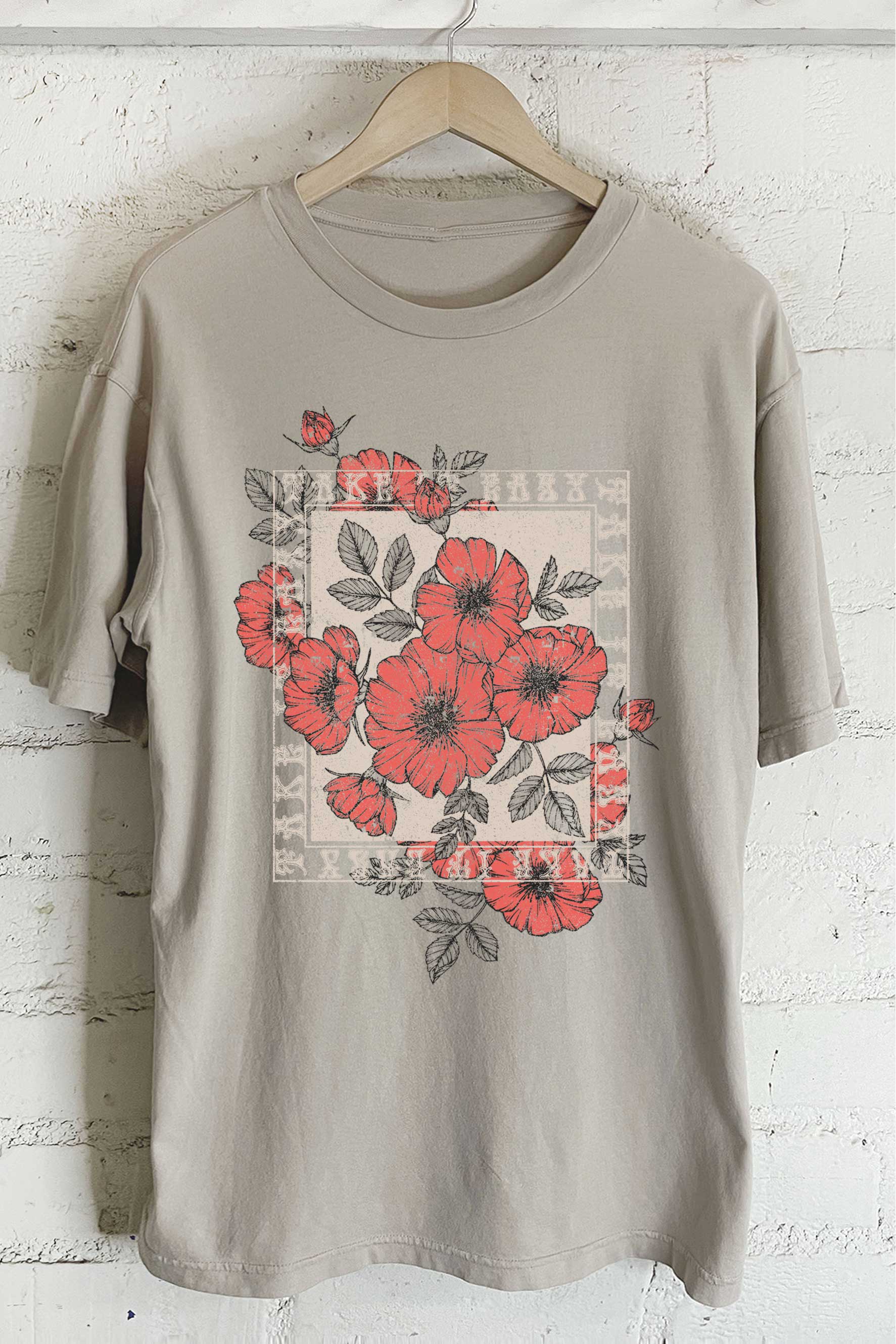 Take It Easy Vintage Flower Graphic Oversized Tshirts