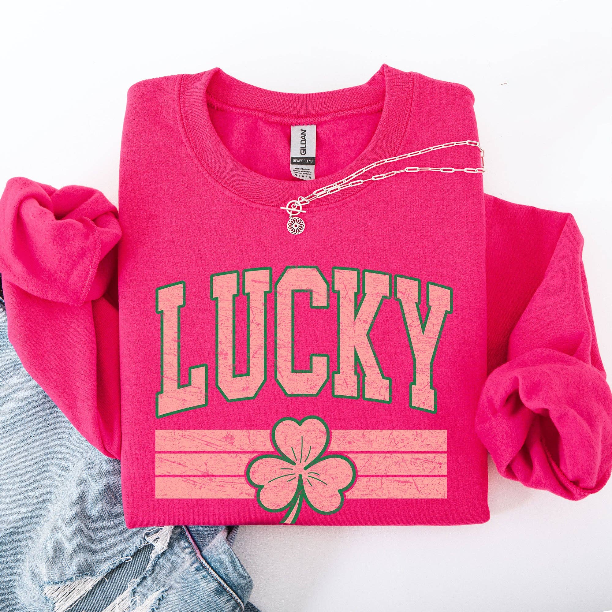 Vintage Lucky, Stripes, St Patrick's Day, Clover Sweatshirt
