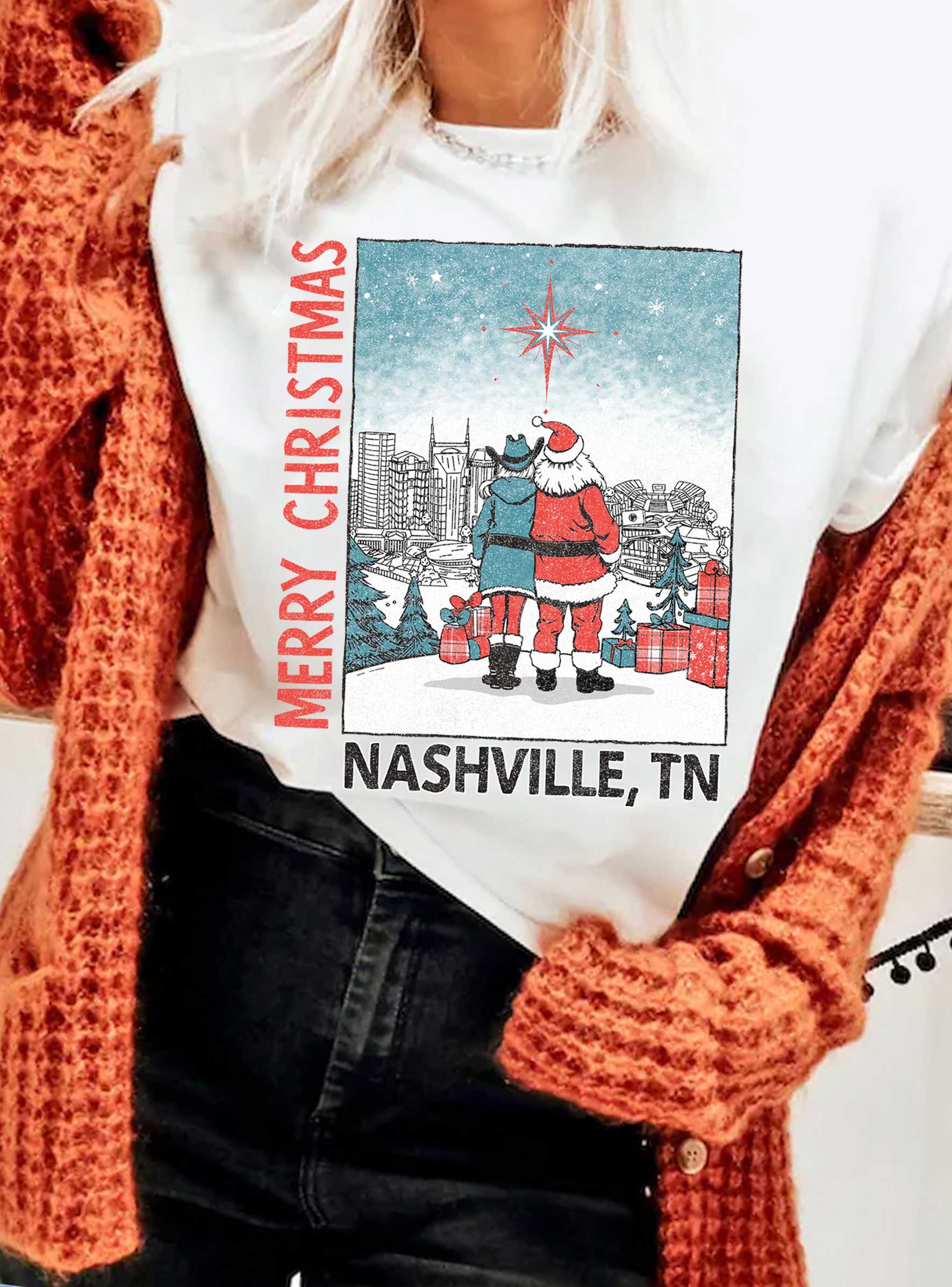 Nashville Merry Christmas Santa Graphic Tshirts