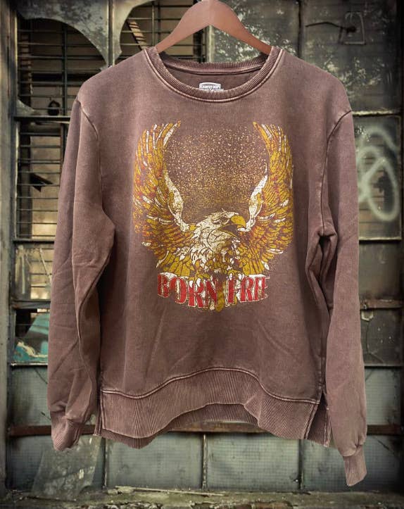 Born Free Acid Wash Crew Neck Sweatshirt