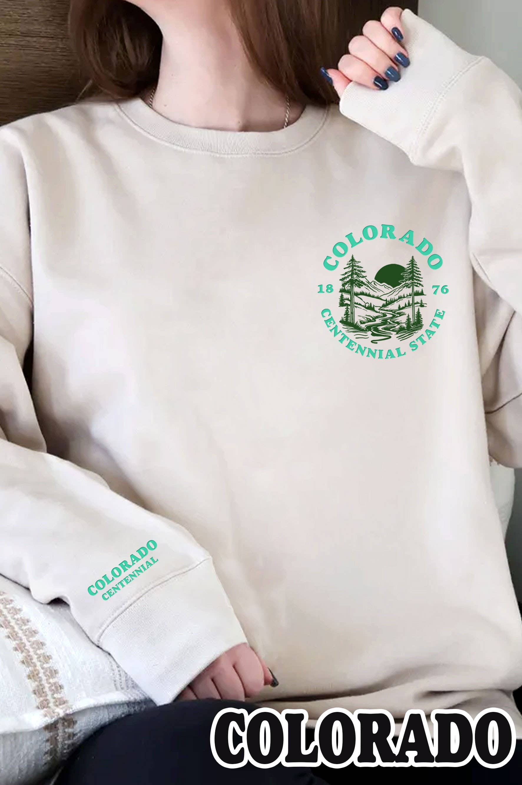 Colorado Chest, Arm, Back Print Graphic Brushed Sweatshirts