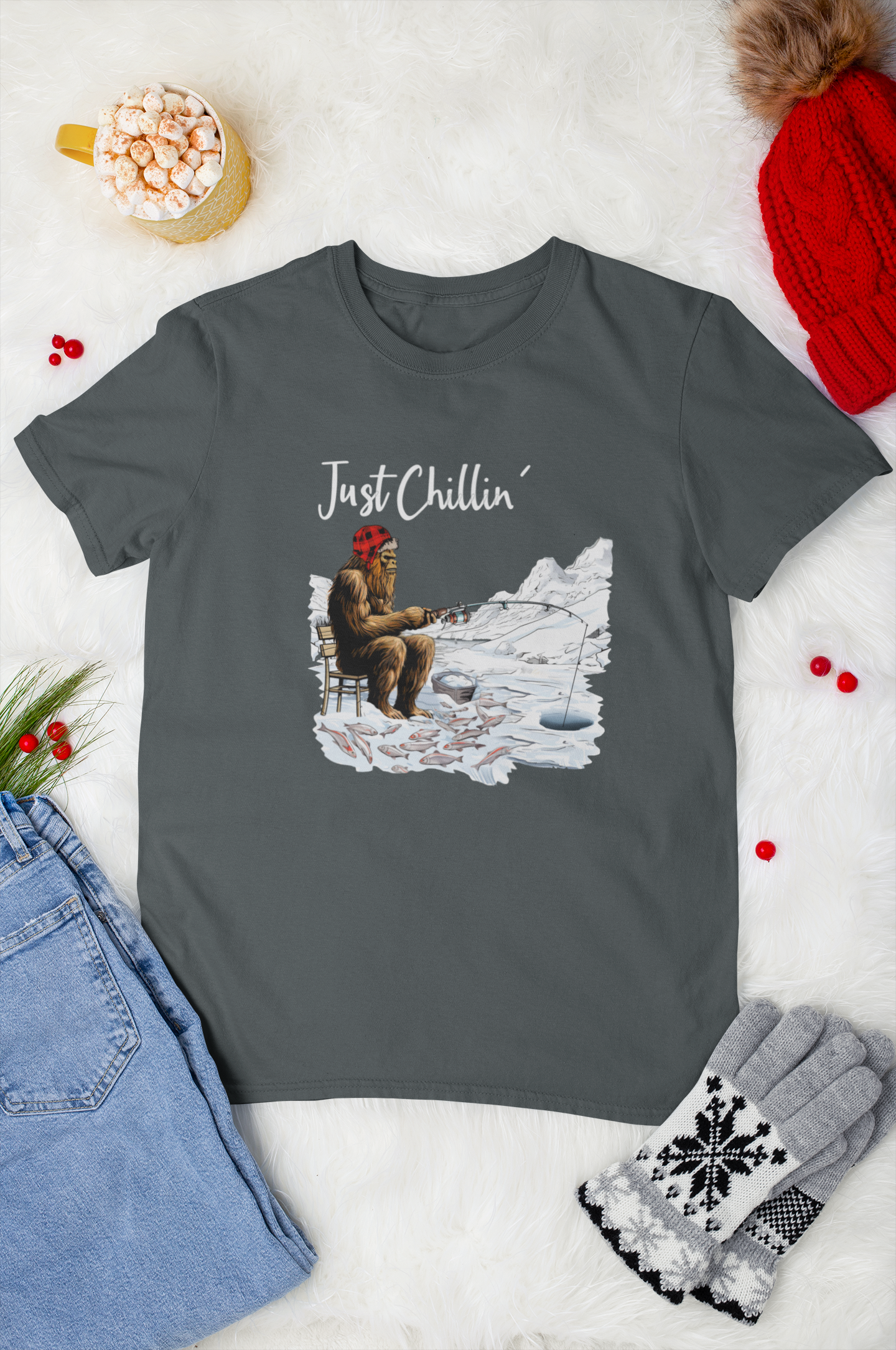 Bigfoot Ice Fishing T-Shirt - Customizable with Location