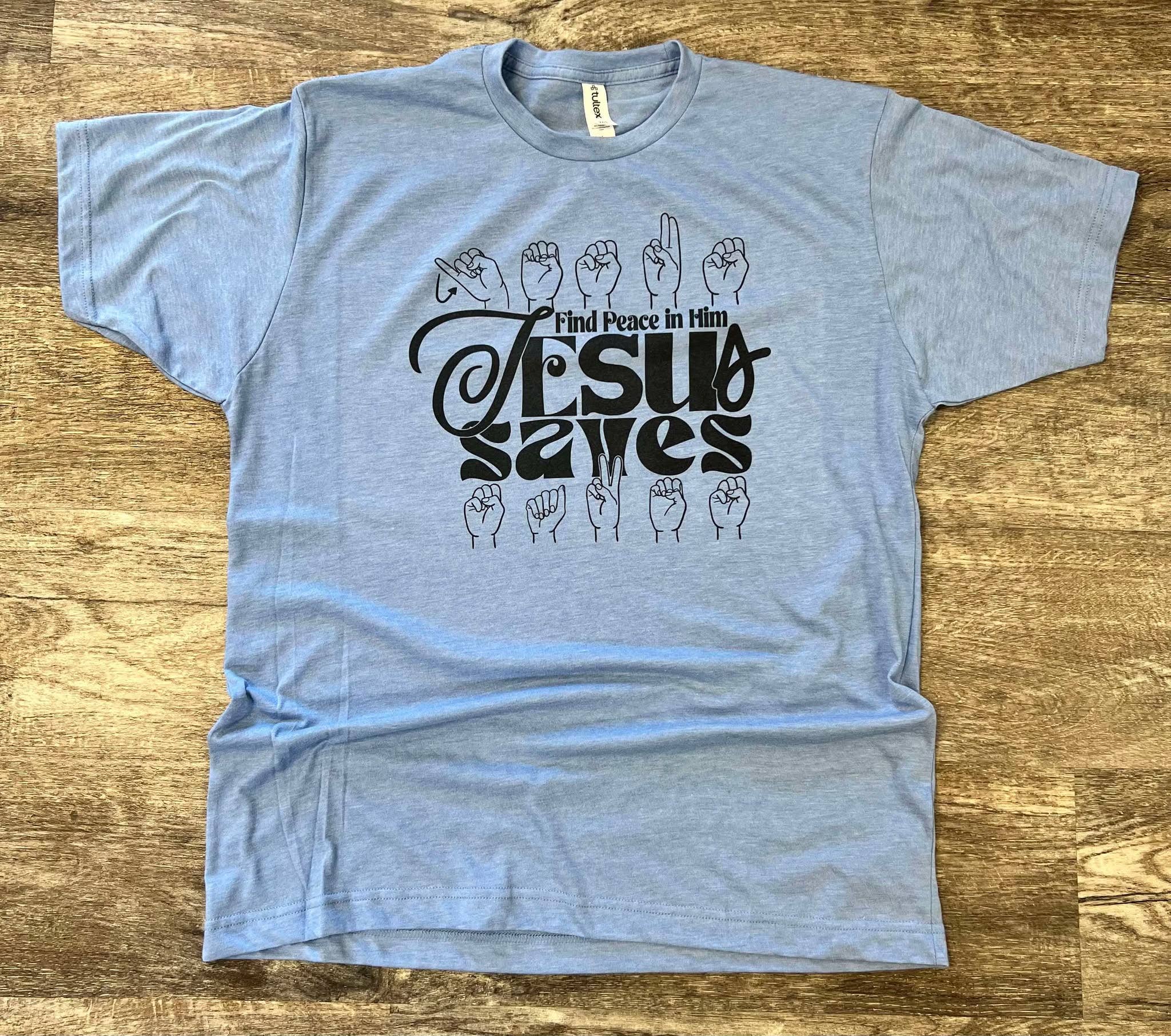 Jesus Saves Asl On Athletic Blue Tee