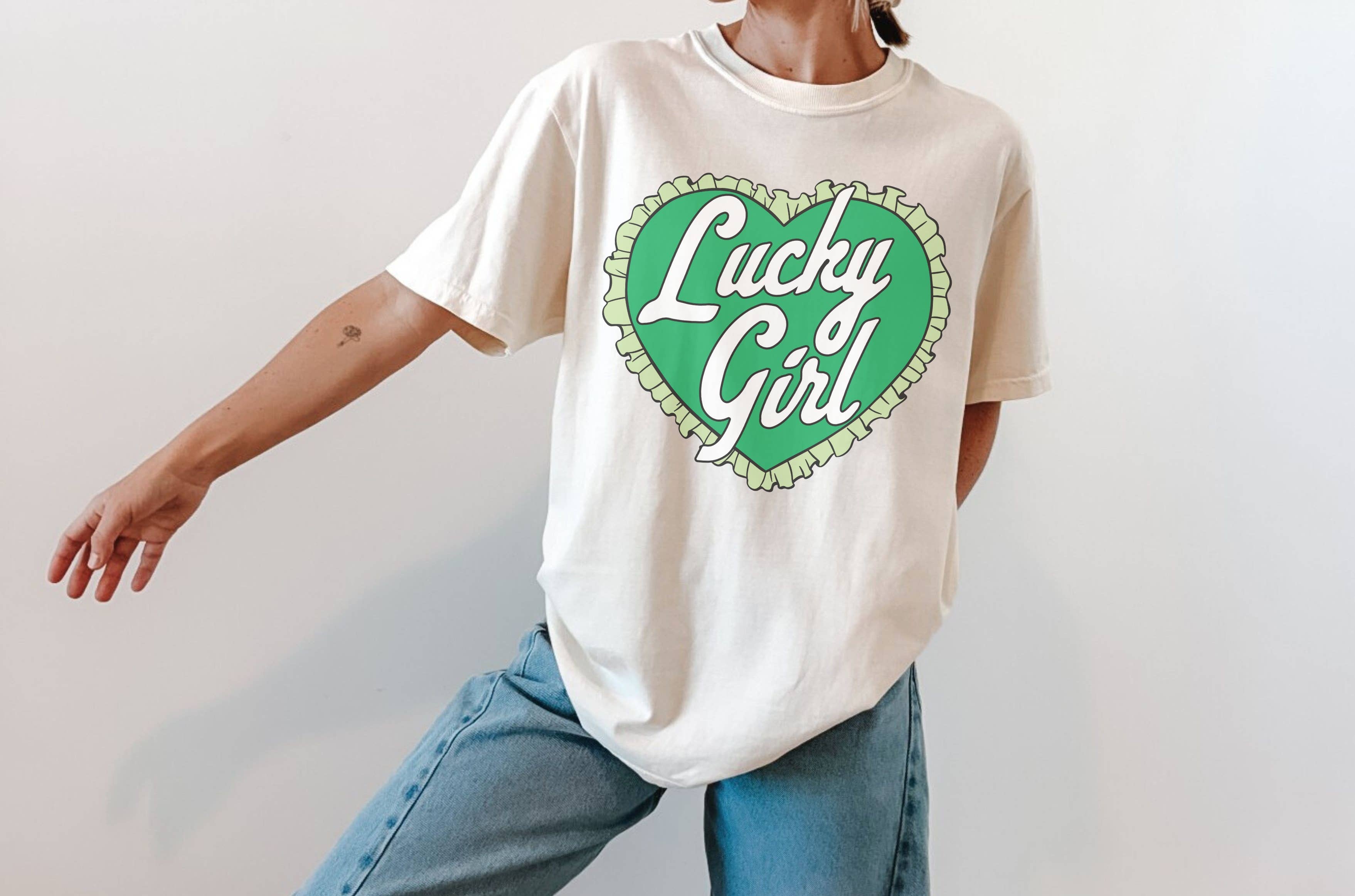 Lucky Girl Heart St Patricks Day Graphic Tee