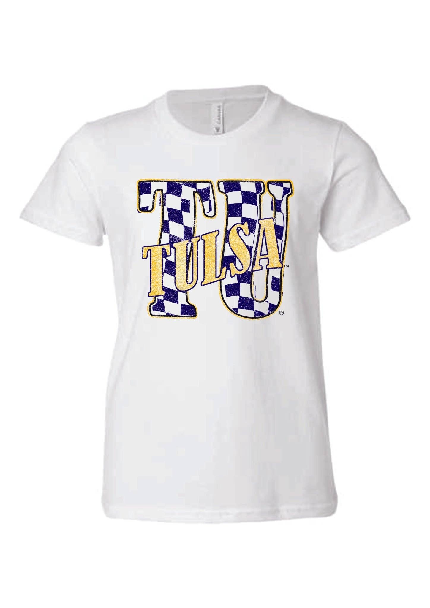 Children's Tu Tulsa Golden Hurricane Twisted Check White Tee