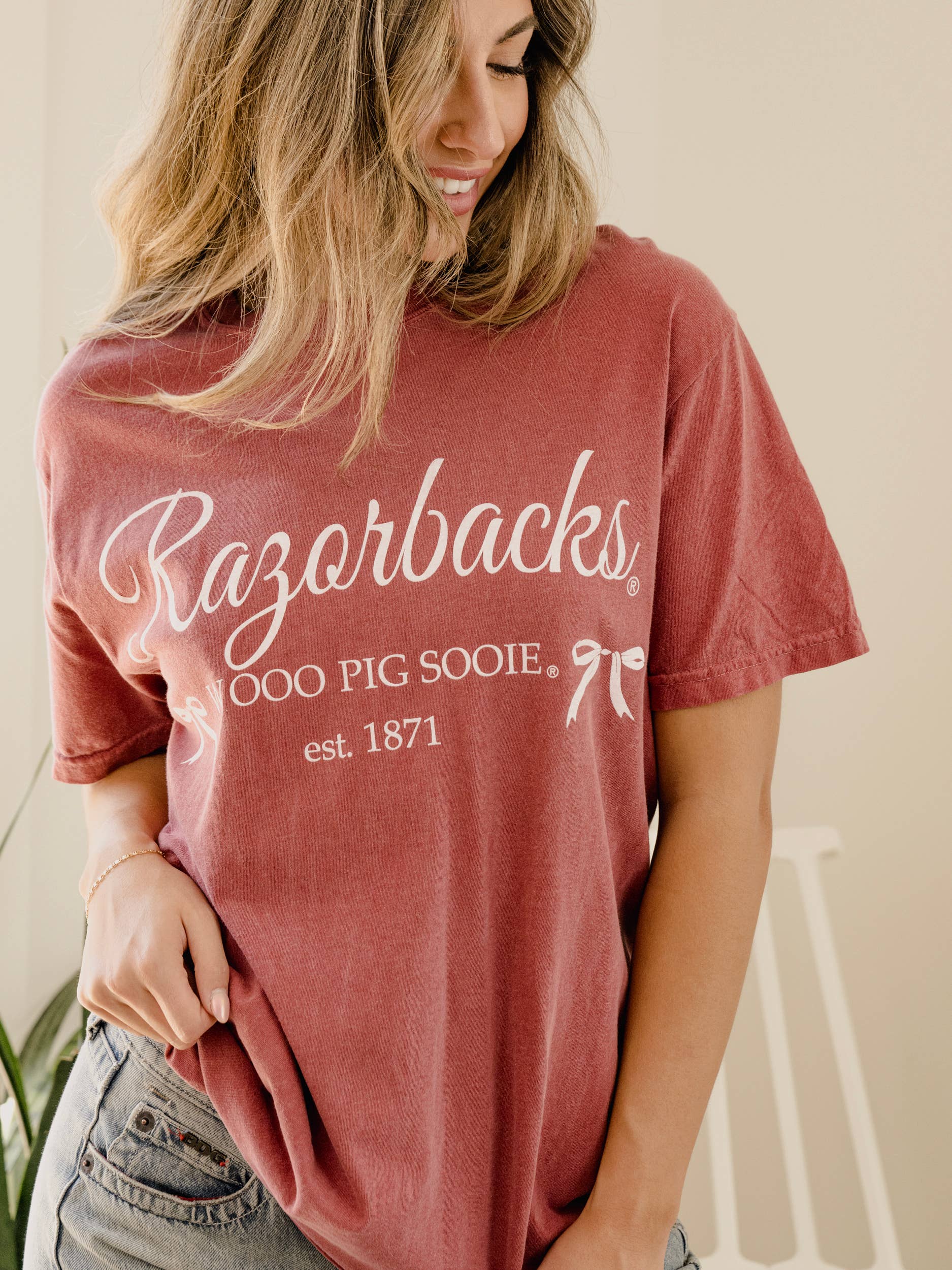 Arkansas Razorbacks Est. Bows Cardinal Comfort Colors Tee