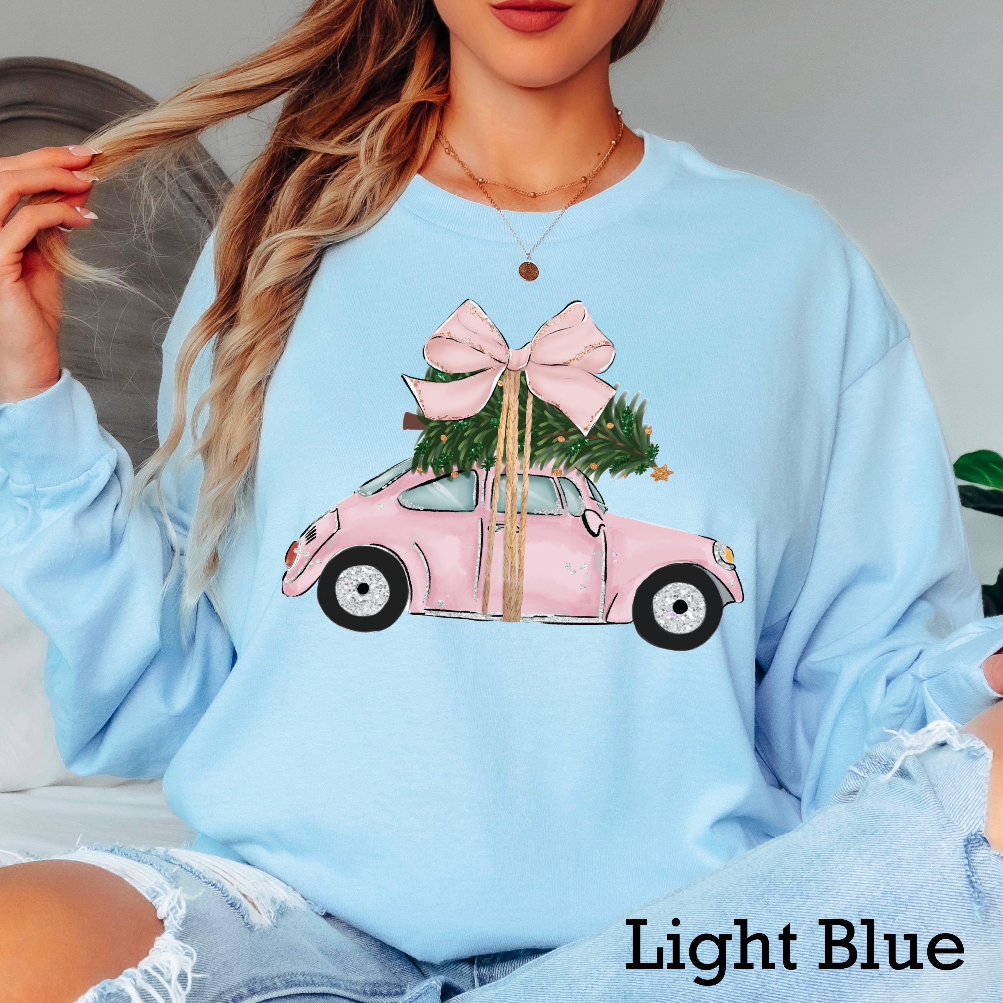 Pink Christmas Car Christmas 2025 Long Sleeve Shirt | Gildan