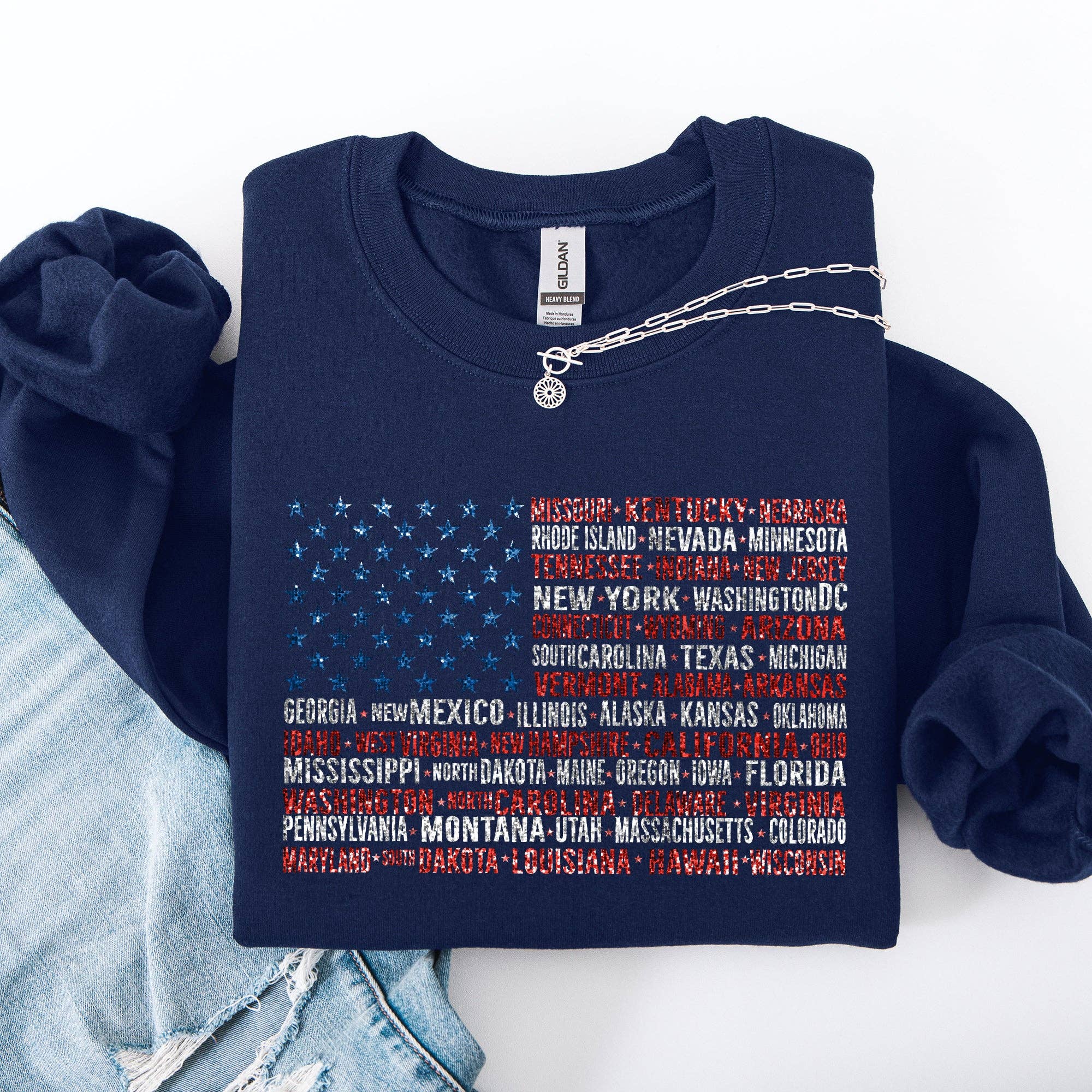 American Flag, States, USA, Patriotic 4th of July Sweatshirt