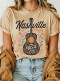 Nashville Music City Floral Guitar Graphic Tshirts