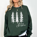 Merry Christmas, Sketched Pine Trees, Minimalist Sweatshirt