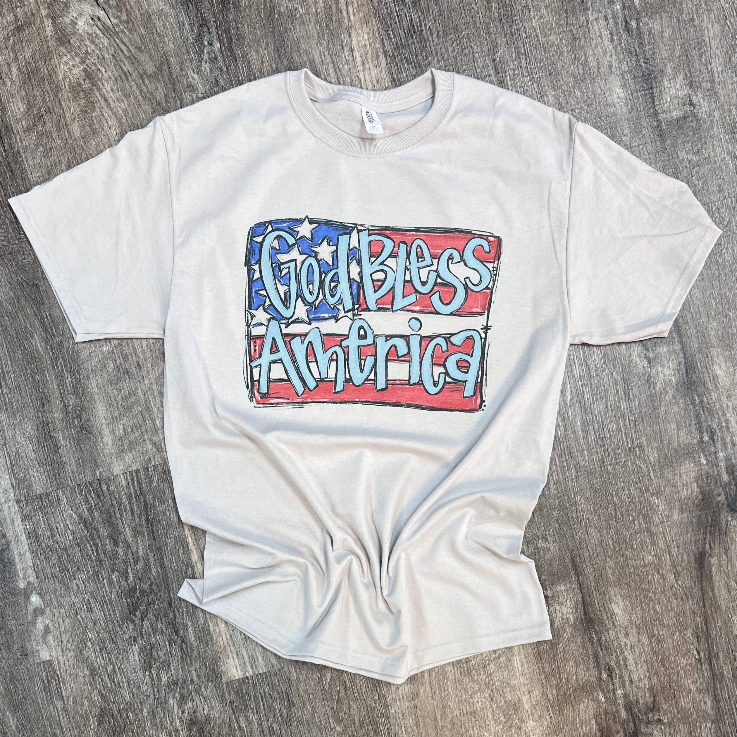 God Bless America Flag On Silver Tee