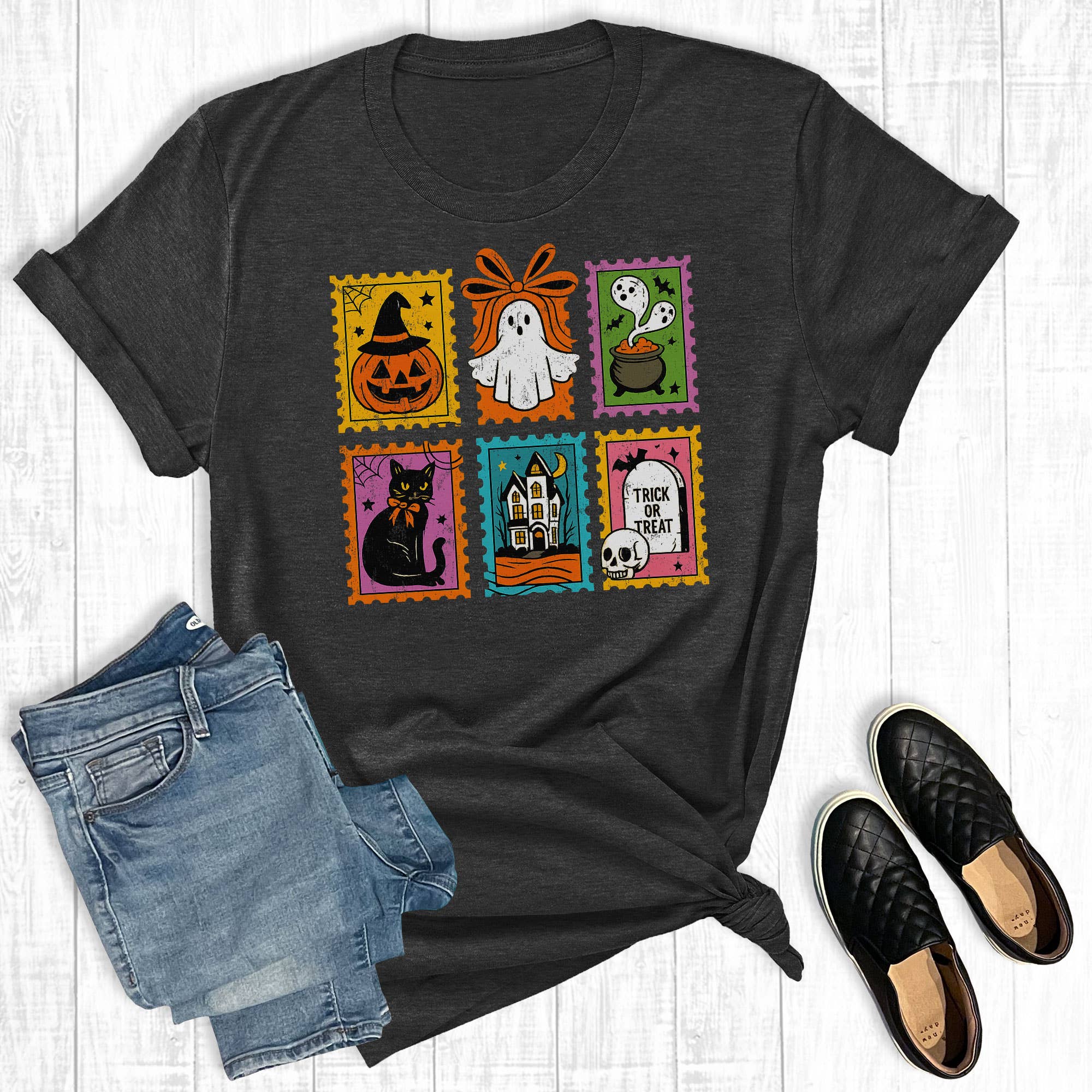 Retro Halloween Fall Stamps Graphic Tee