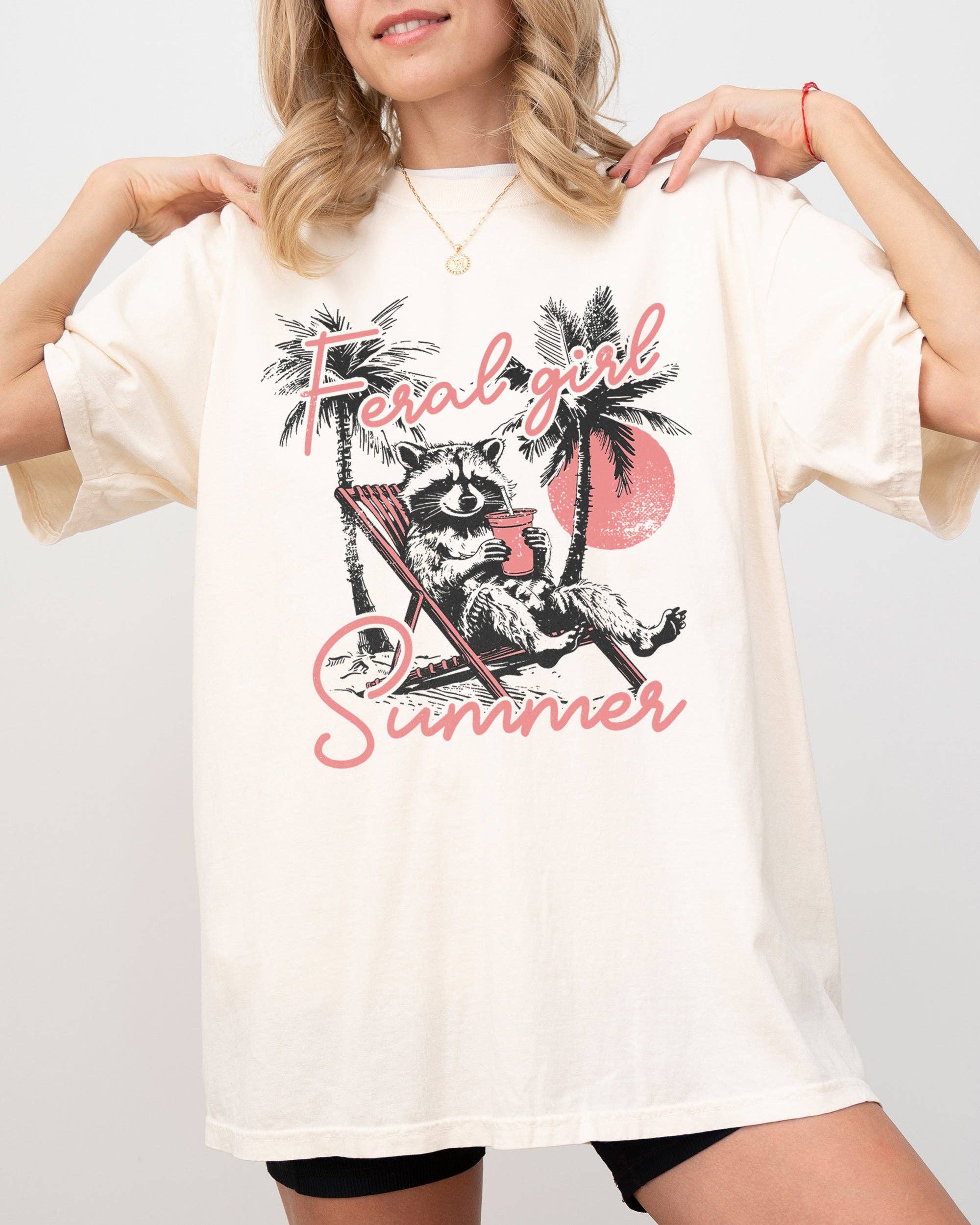 Feral Girl Summer, Funny Raccoon Beach Hot Girl Summer Shirt