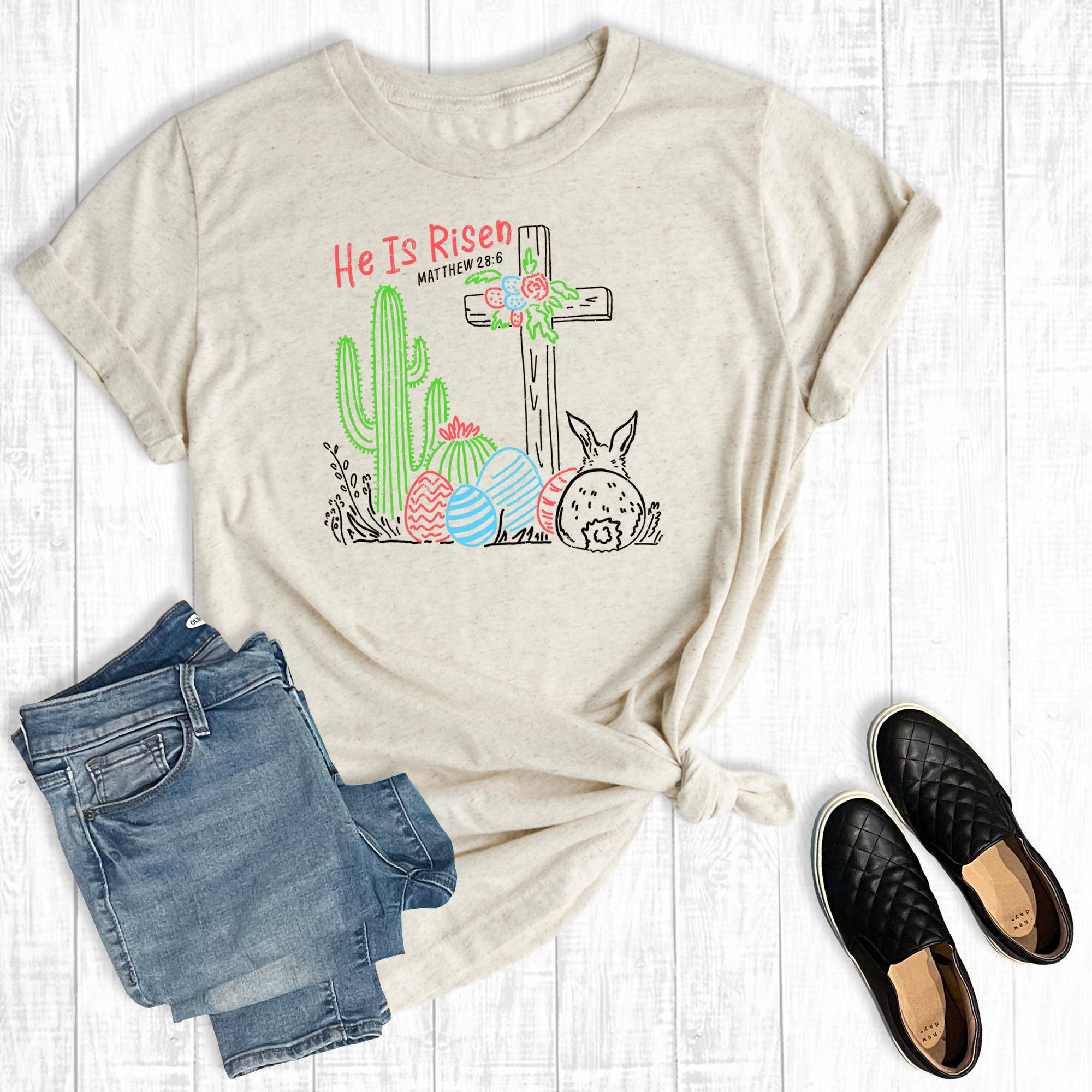 Western Easter He Is Risen Graphic Tee