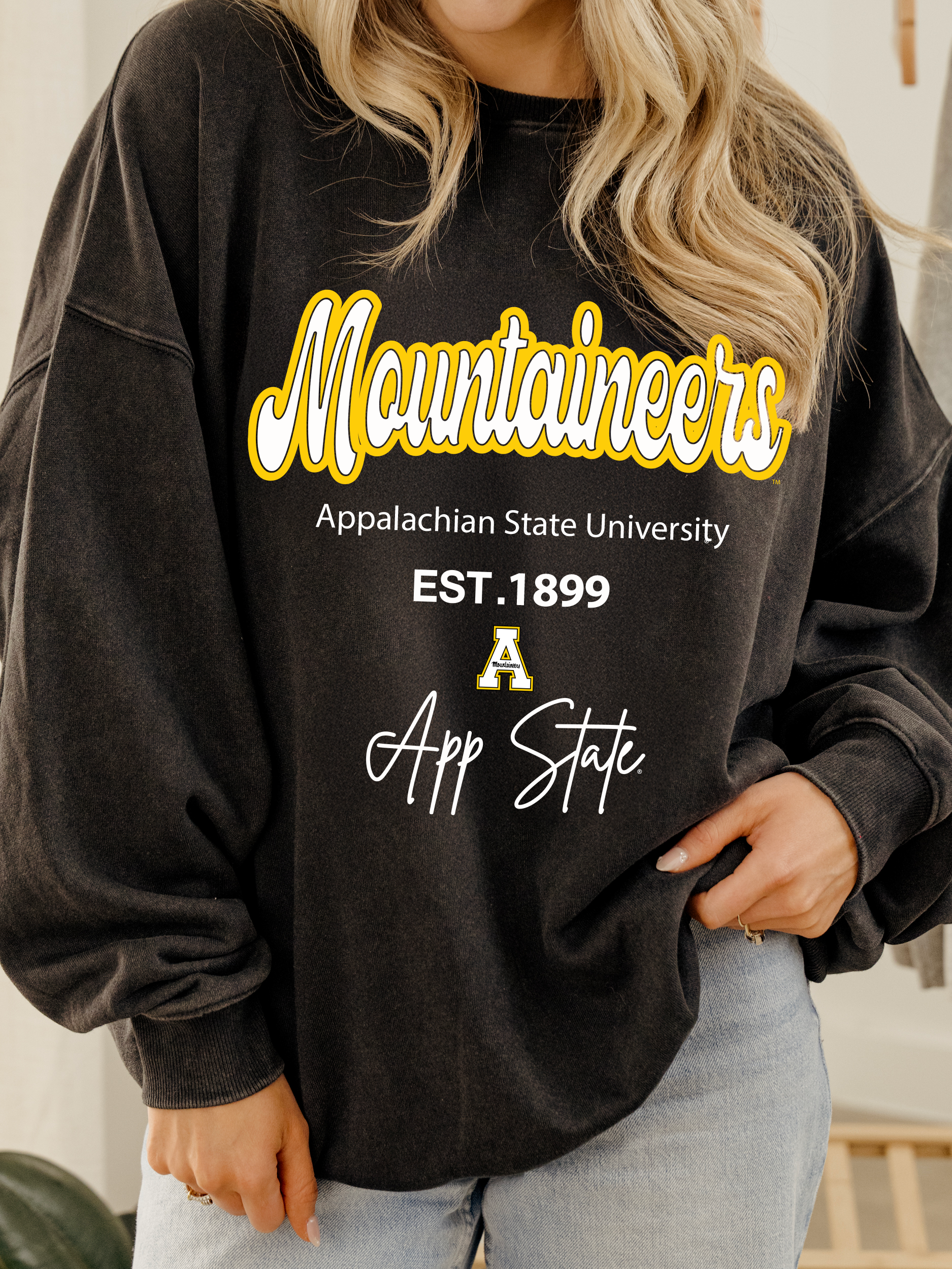App State Mountaineers Letterman Charcoal Chrome Sweatshirt