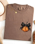 Halloween Pumpkin, Ribbon Pocket Print Coquette Fall Shirt