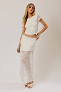 Ruched Asymmetrical Drop Waist Lace Midi Skirt