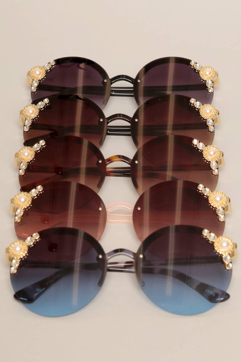 Women's Rimless Rhinestone Detail Sunglasses