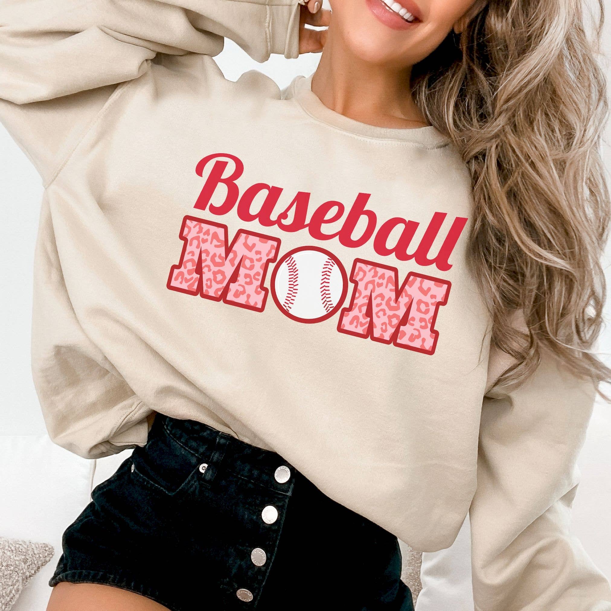 Baseball Mom Sweatshirt  Game Day Vibes & Leopard Print