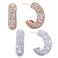 14K Dipped Half Hoop Cz Paved Post Earrings
