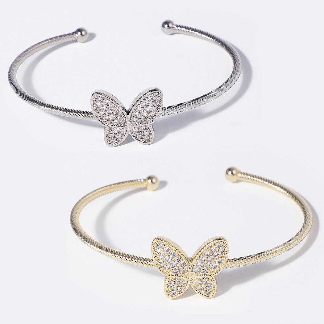 Butterfly Cz Pave Cuff Bangle Bracelet