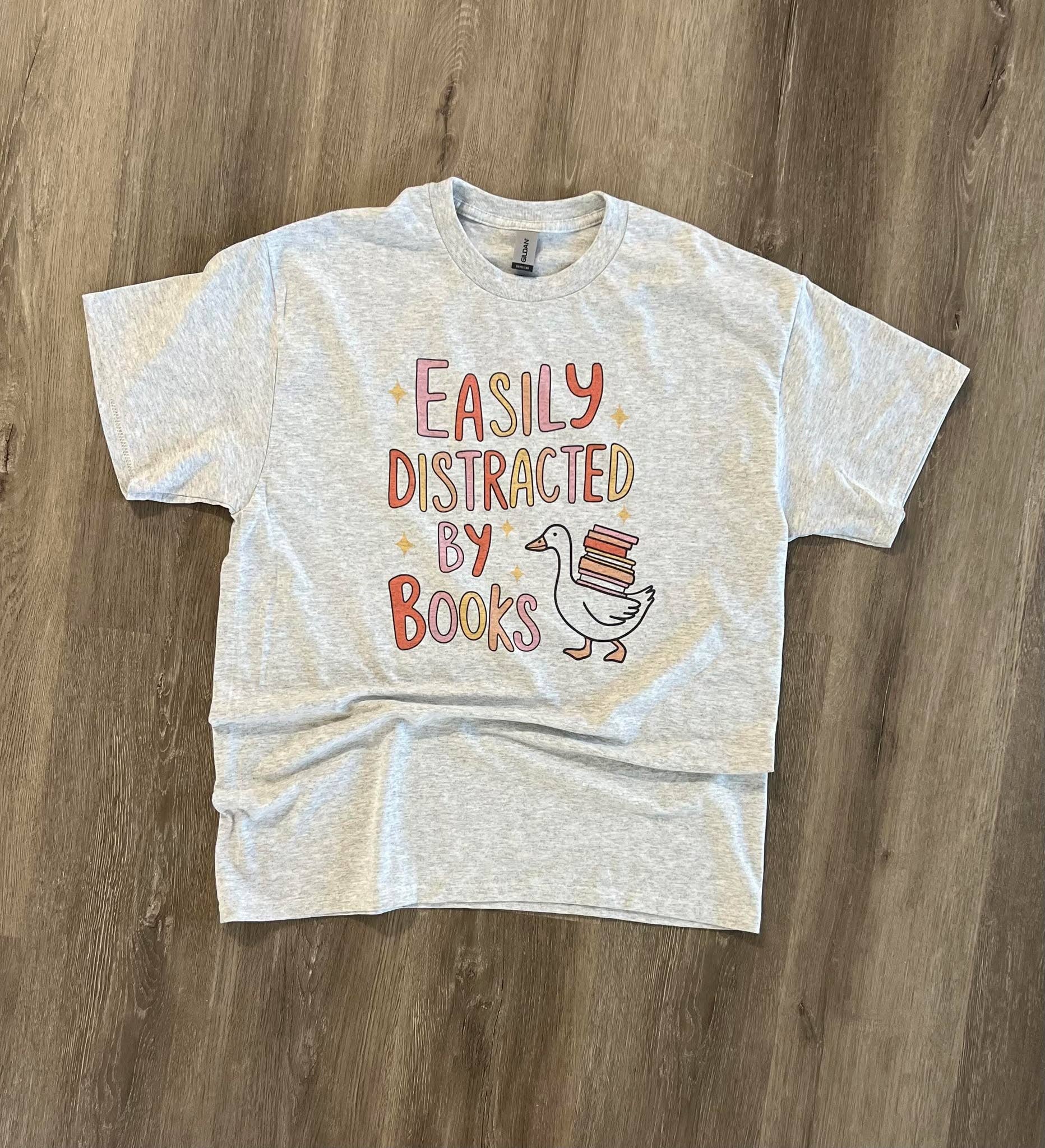 Easily Distracted By Books On Ash Gray Tee