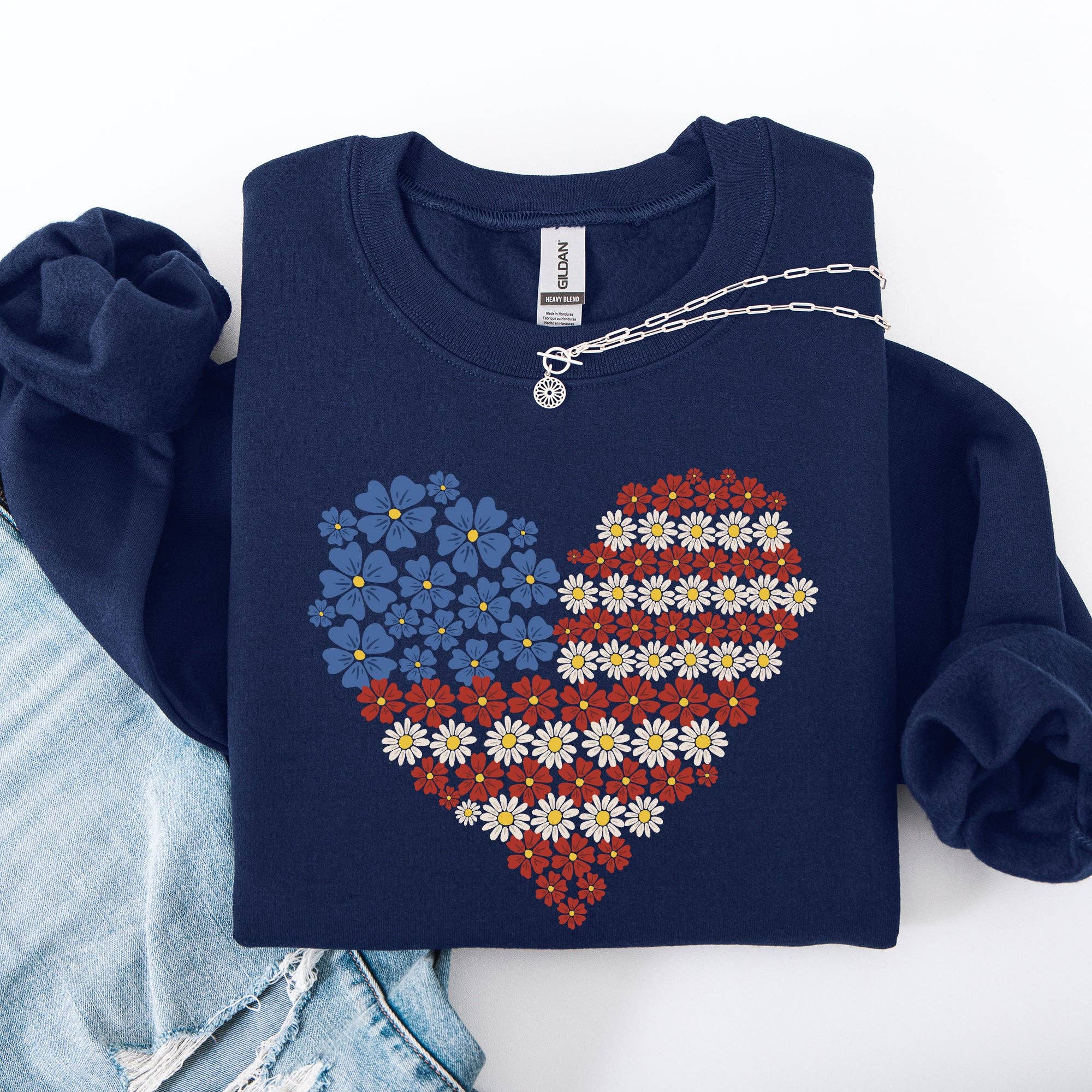 Floral Heart, Patriotic, USA, America 4th of July Sweatshirt