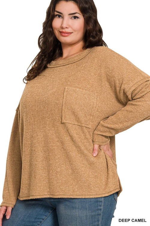 ",.SI-26742 Ribbed Brushed Melange Hacci Sweater