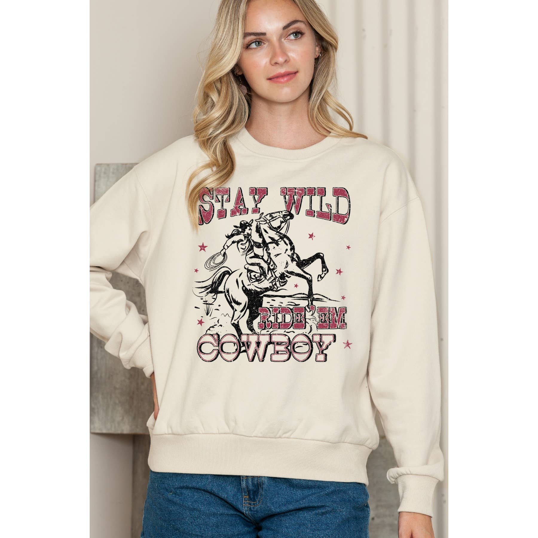 Stay Wild Ride Em Cowboy Crewneck Sweater