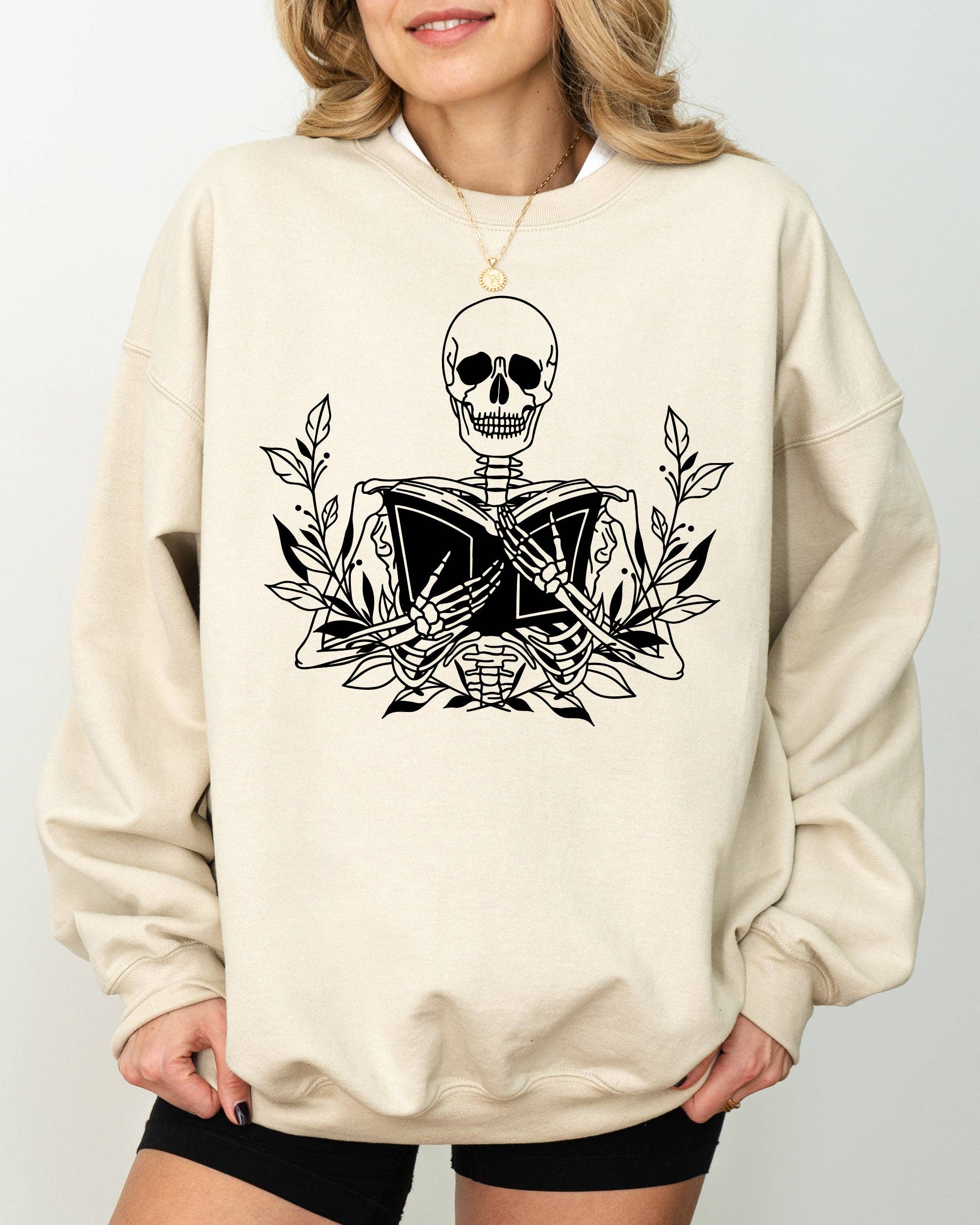 Reading Skeleton, Book Lover, Halloween Vintage Sweatshirt