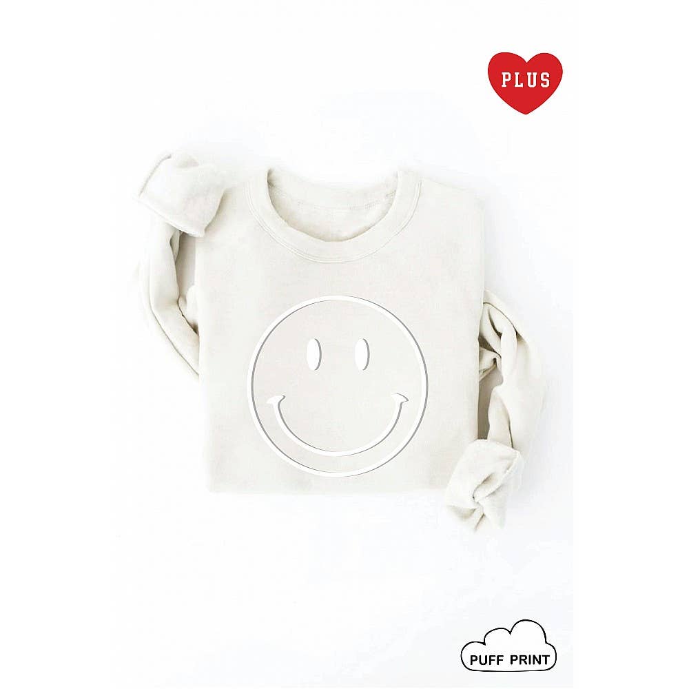 Smiley Face Tonal Puff Print Plus Graphic Sweatshirt