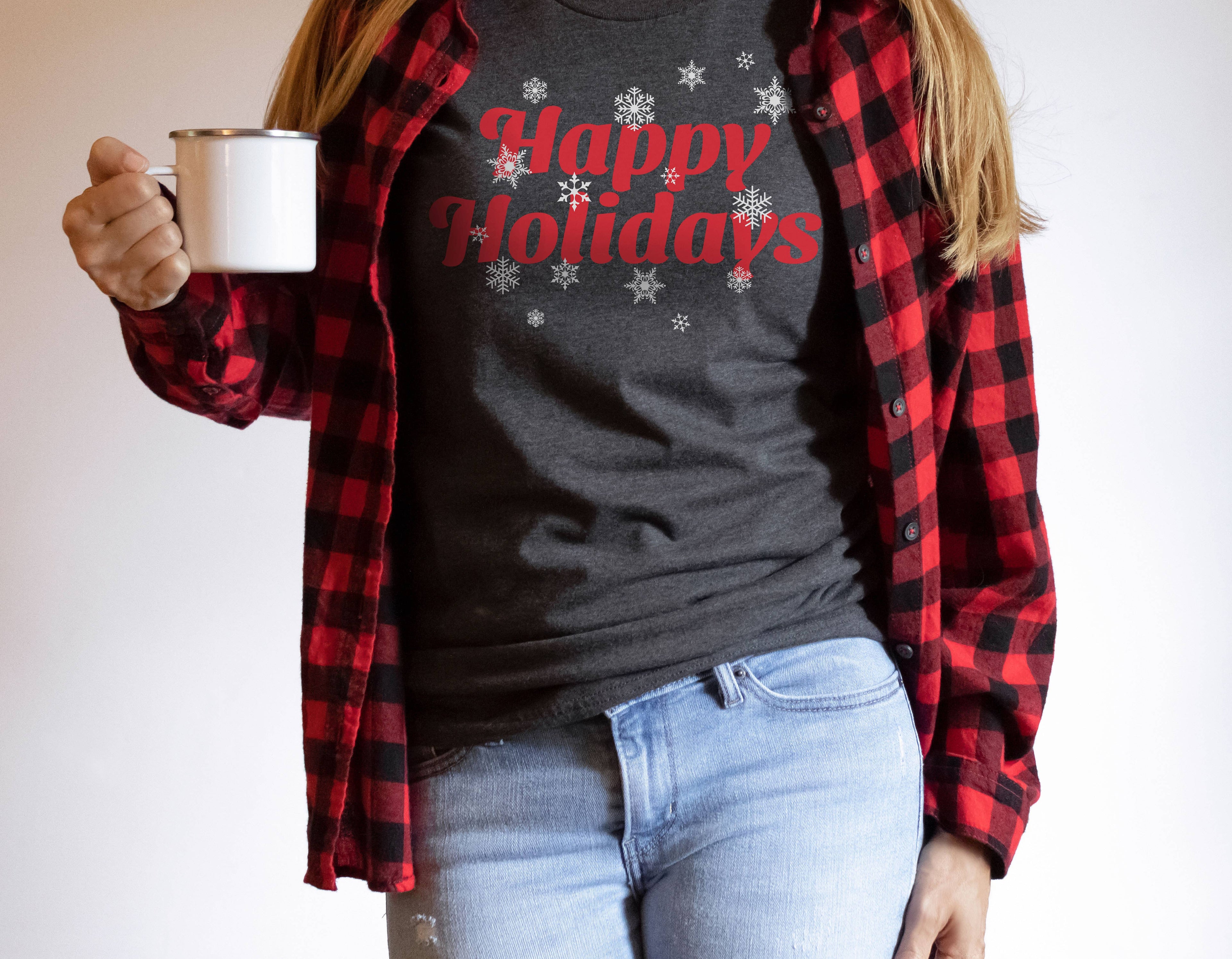 Happy Holidays Snowflakes Tee | Christmas | Sizes XS-2XL