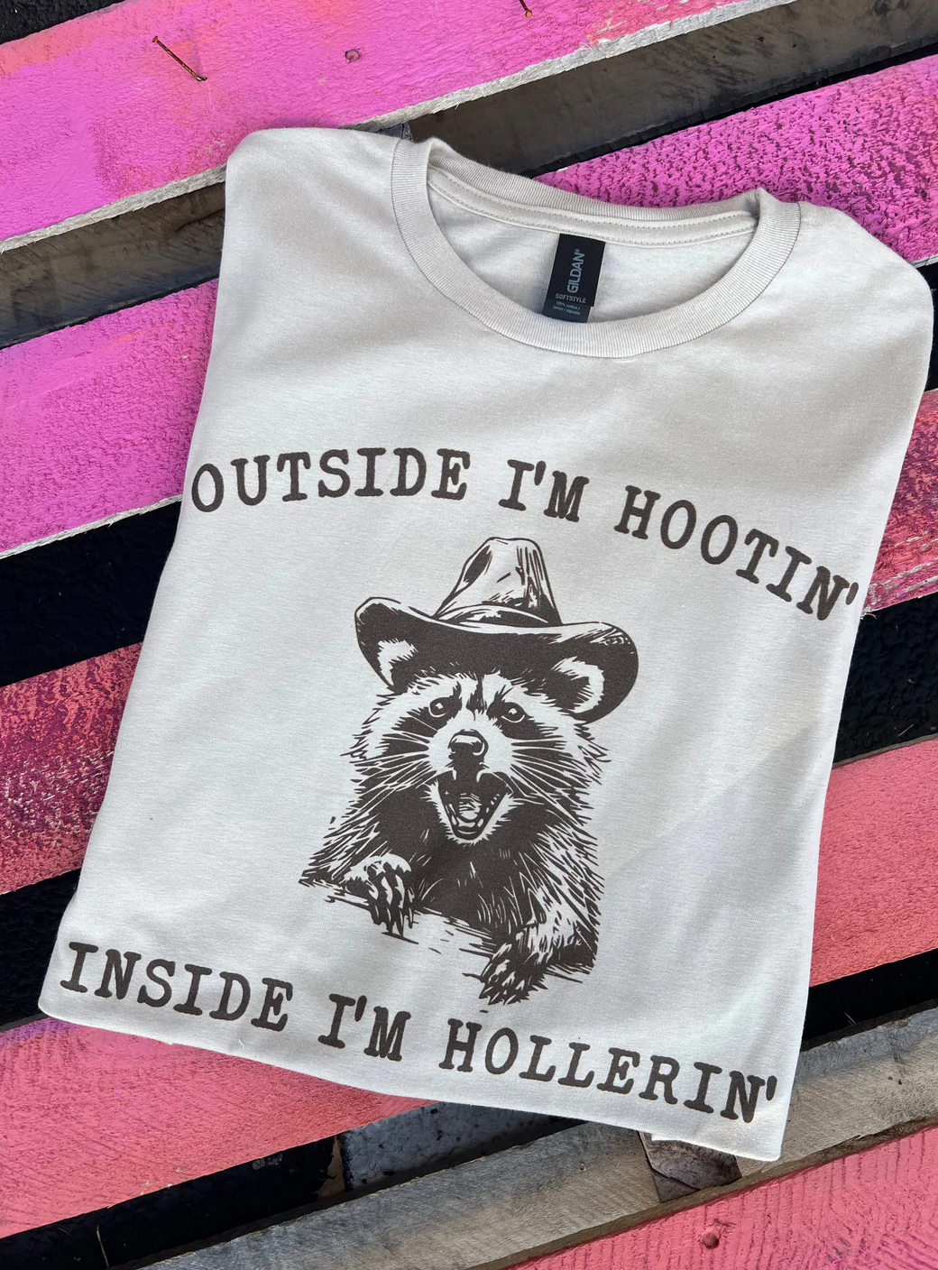 Outside I'm Hootin' Raccoon Graphic Tee - Cream