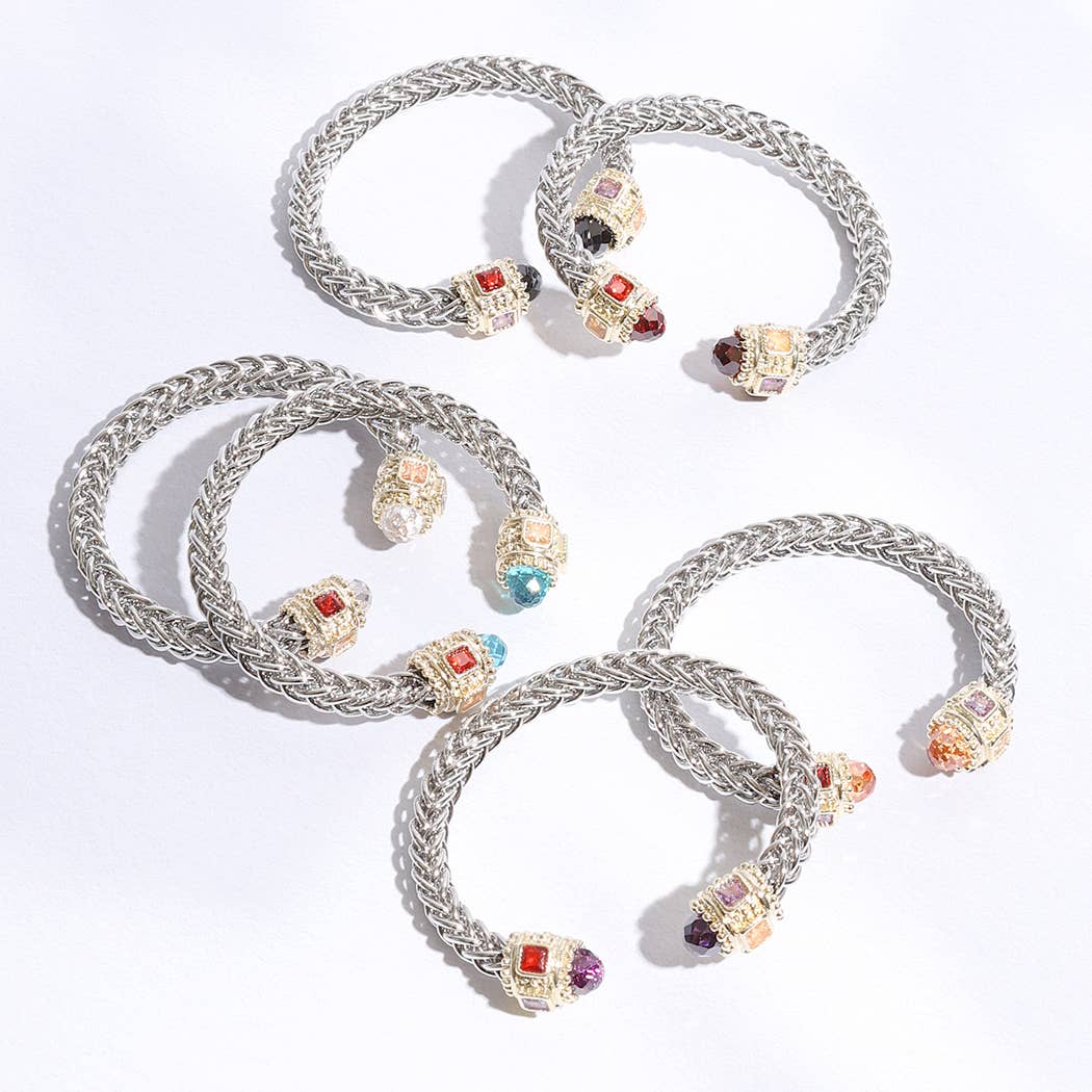 Two T Bangle Bracelet Round Gem Wrapped