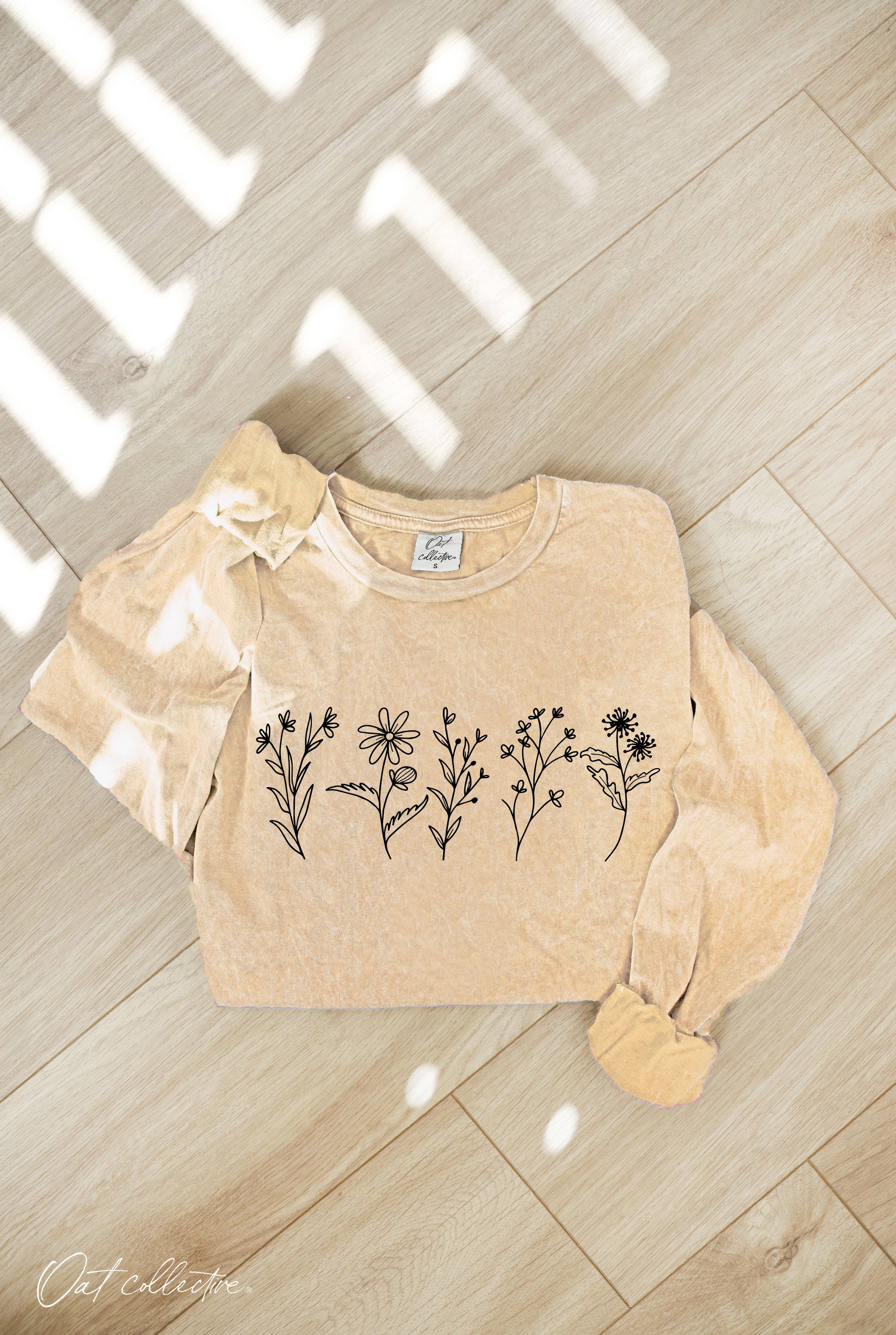 Flower Row Mineral Washed Long Sleeve Graphic