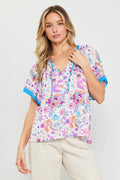 Floral Print Tie-Neck Blouse