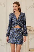 Long Sleeve Twist Front Sequin Top