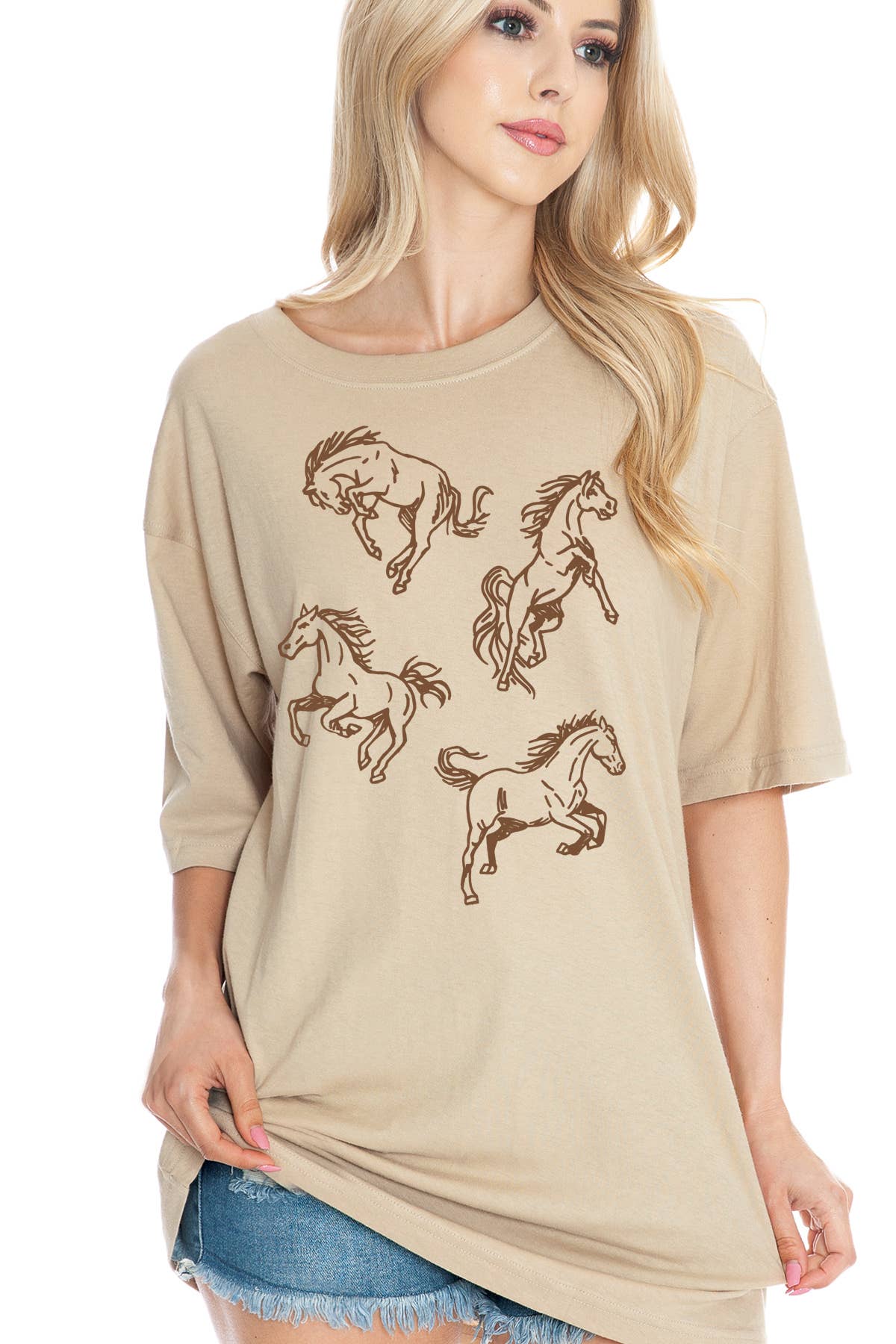 Women Horse Graphic Print Oversize Top