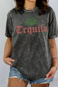 Women Tequila Graphic Print Mineral Wash Top